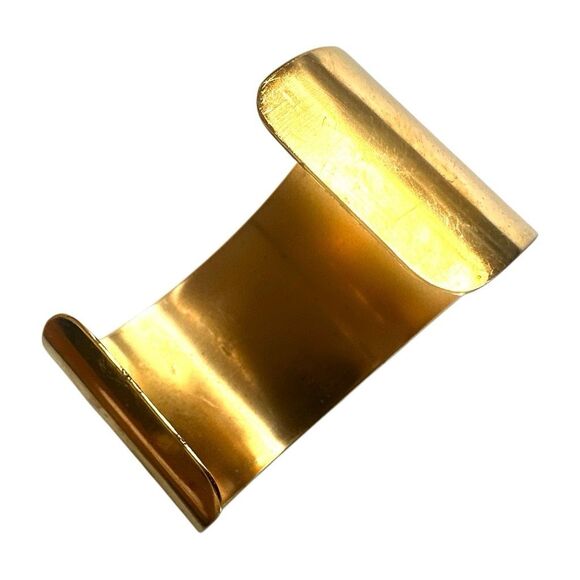 Bold Gold-Tone Brass Cuff Bracelet with White Resin Cabochons - Picture 7 of 7